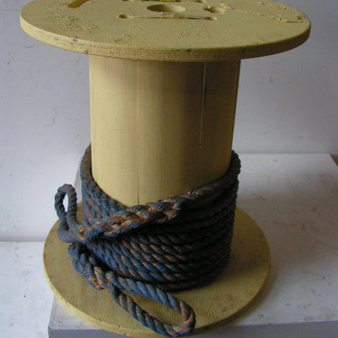 SPOOL / COTTON REEL (Oversize) Tall Cream w Blue Rope 45x50cm H